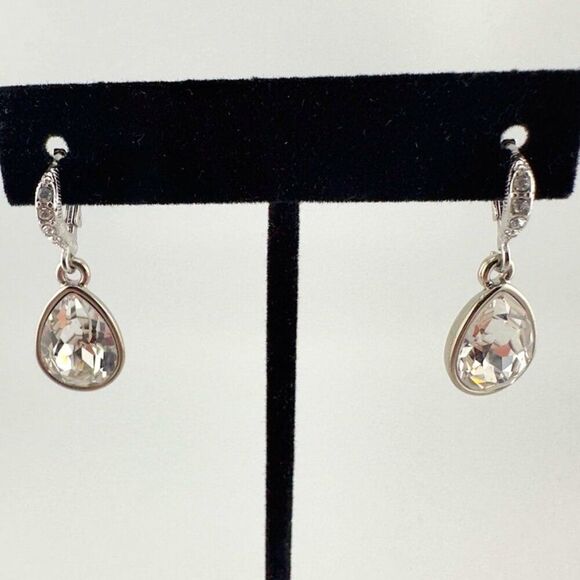Signed Givenchy Silver tone Teardrop Earrings with Swarovski Crystals - Picture 1 of 6